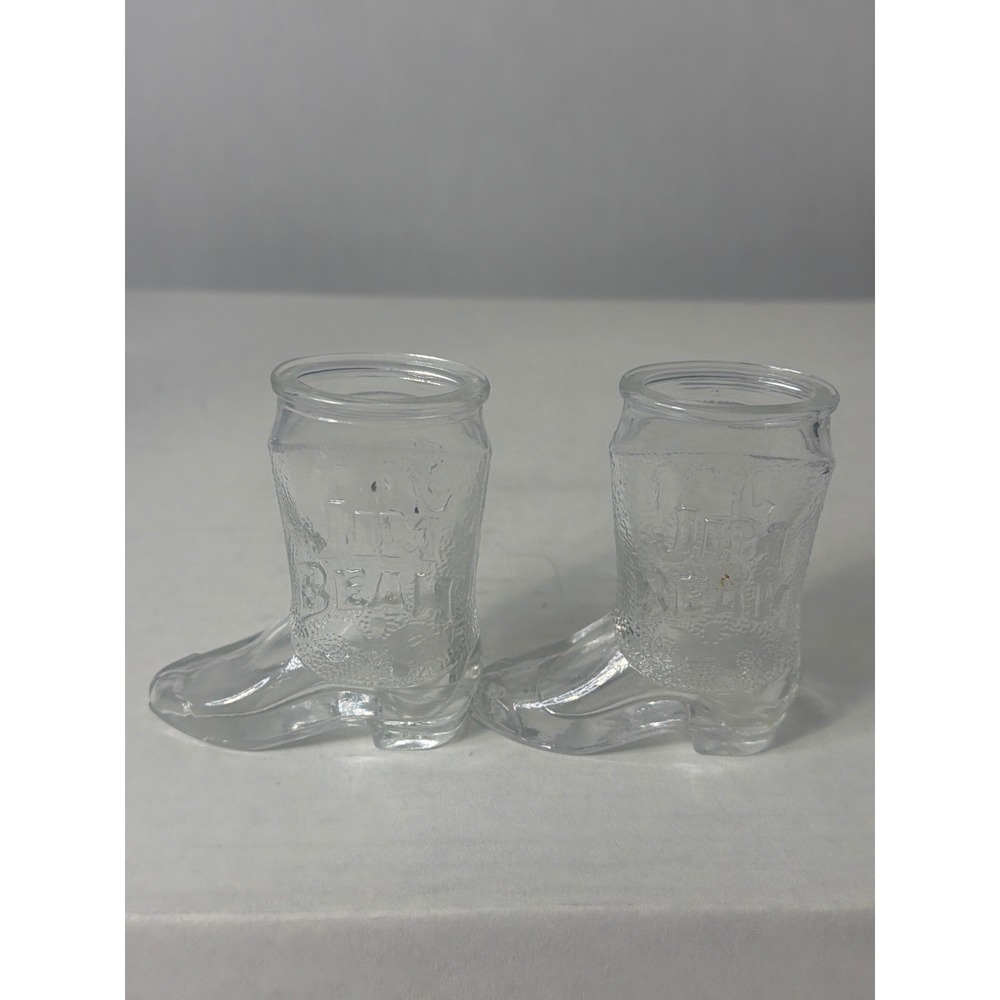 Vintage Jim Beam Cowboy Boot Shot Glasses Set of 2 Clear Glass Barware Novelty